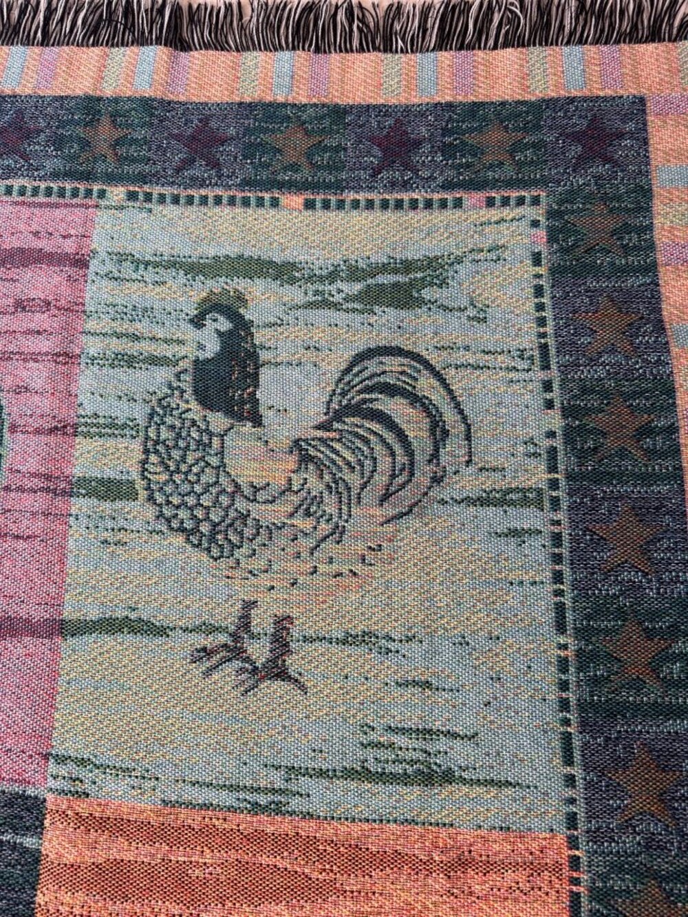 Warren Kimble Rooster Tapestry Throw Blanket 48in x 57in Home Country Farmhouse - Picture 9 of 13